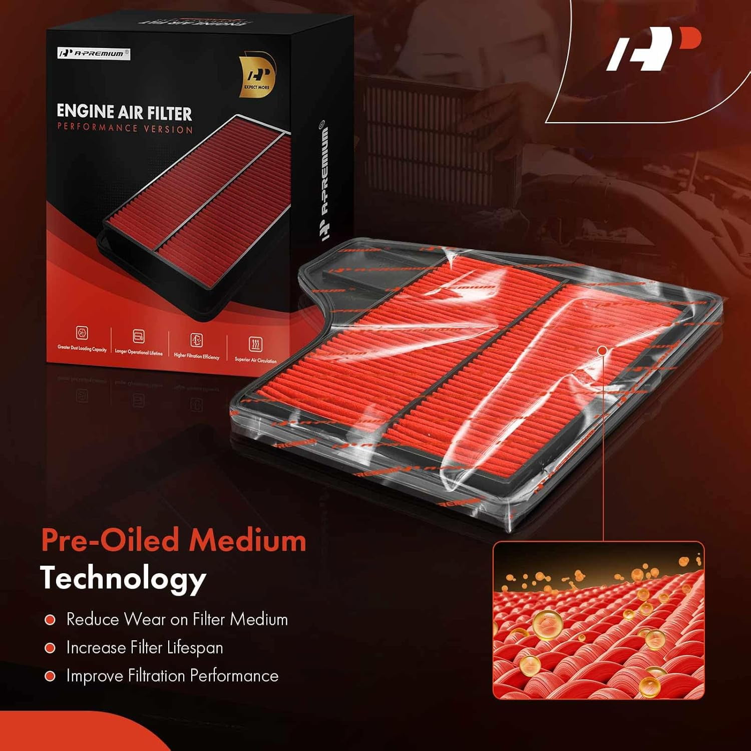 A-Premium 2-PC Pre-oiled Engine Air Filter Compatible with Nissan Altima 2013-2018 2.5L, Replace# SPA2478, 165463TA0A