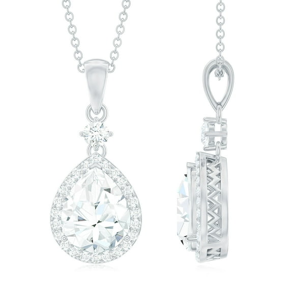 Rosec Jewels Certified Moissanite Teardrop Pendant Necklace for Women - D-VS1 Grade, 925 Sterling Silver