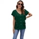 thumbnail image 3 of Blusas Informales Elegantes para Mujer, Blusas con Cuello en V, Botones y Mangas con Volantes. Verde Oscuro M, 3 of 10