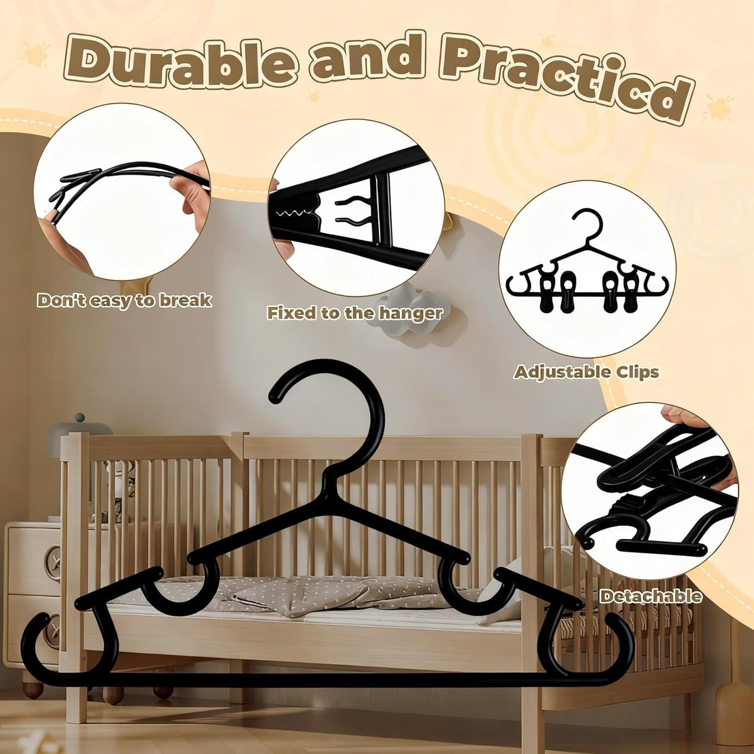 Plastic Clothes Hangers Black 60 Pack Children's Closet Organization