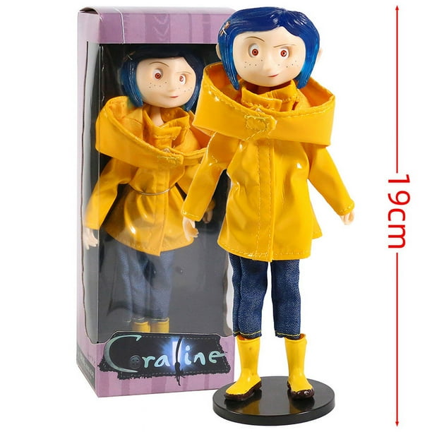 NECA-figura de acción Coraline en camisa a rayas, chubasquero amarillo de 7 "ABS/PVC, muñeco de juguete