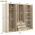 thumbnail image 3 of 6-Doors Wooden Wardrobe for Bedroom, Freestanding Clothing Storage Cabinet with 3 Big Drawers, Modern Large Wood Closets with Hanging Rod,  Brown, 3 of 8