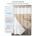 thumbnail image 4 of No Hook Shower Curtain with Snap-in Liner, Chinese Ink Painting Waterproof Fabric Bathroom Curtains, Pink Peach Blossom Branches Bath Curtains & Mesh Top Window Standard 72"x72", 4 of 9