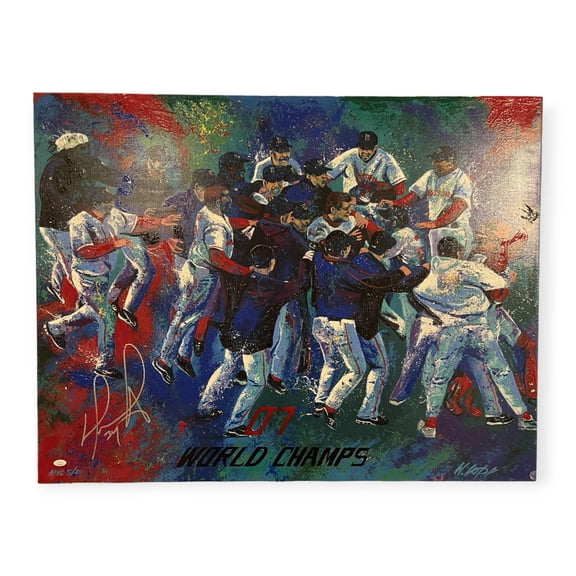 David Ortiz Boston Red Sox Autographed 2007 World Series Canvas Art By Bill Lopa LE /25 JSA