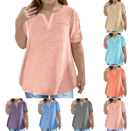 Feancey Girls Plus Size T Shirts Loose Fit Casual Short Sleeve V Neck Blouse Solid Color Summer Tops Kids Tshirts Sale Of The Day Blue 9 Years