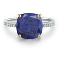 thumbnail image 3 of Gem Stone King 925 Silver and 10K Yellow Gold Blue Lapis and White Lab Grown Diamond Engagement Ring for Women | 3.58 Cttw | Cushion 10MM | Gemstone Birthstone | Size 6, 3 of 6