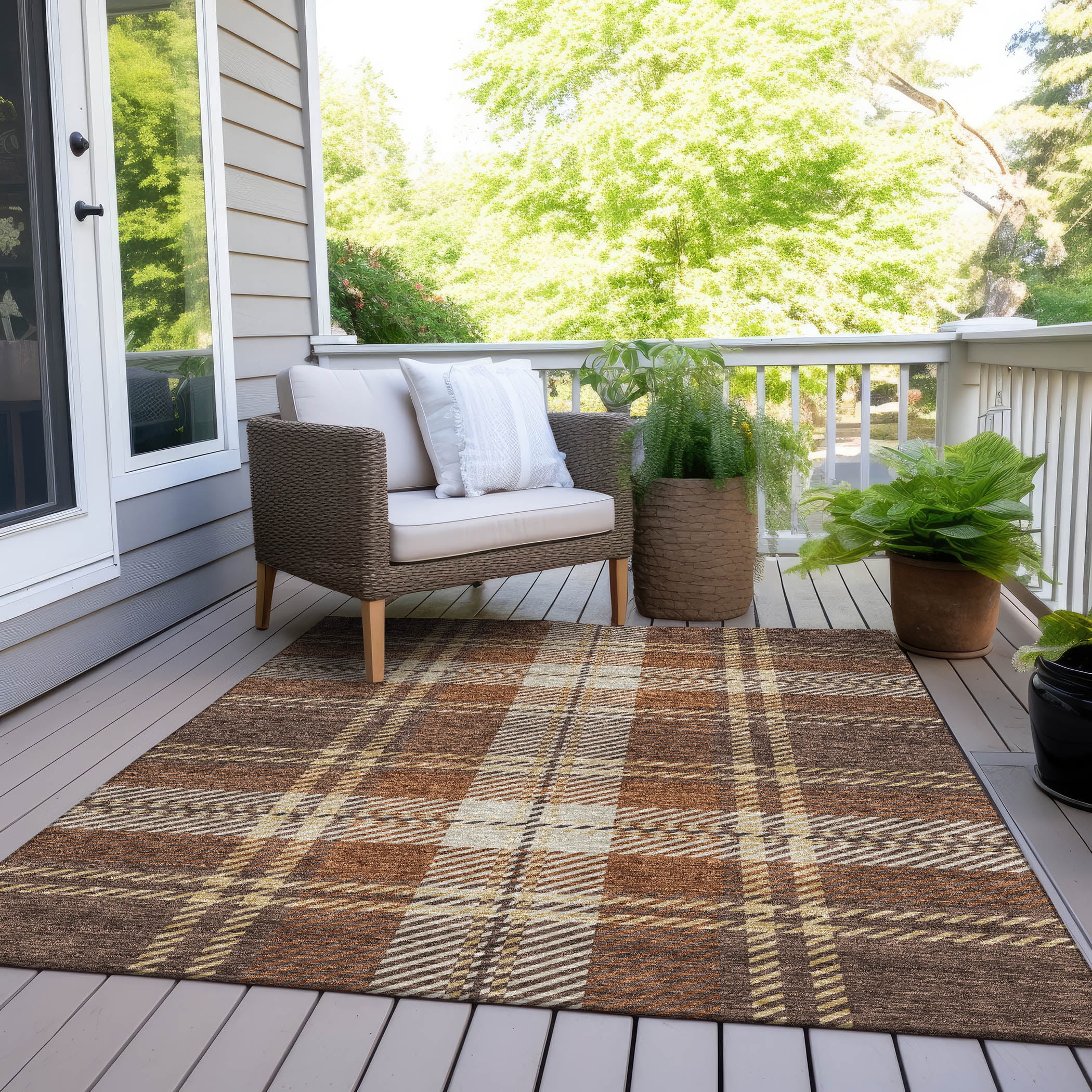 Addison Rugs Chantille Indoor/Outdoor Transitional Plaid Chocolate Washable Rectangle Rug, 10' x 14'