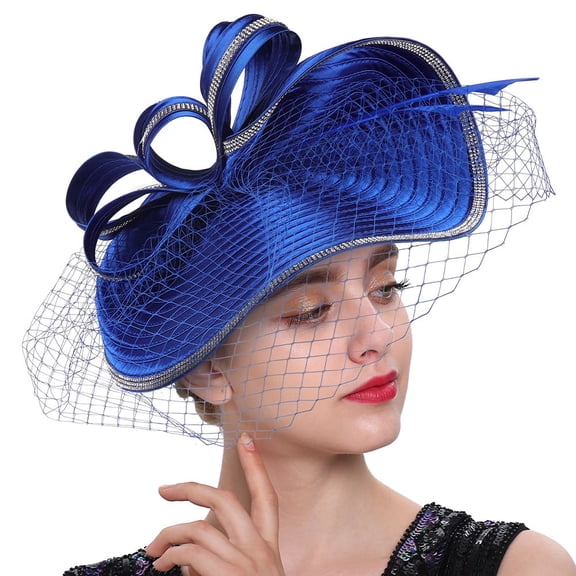 UPOUART 1Set Stylish Fascinator Hat Headband Royal Blue Artificial Faux Hair Decoration for Bridesmaids