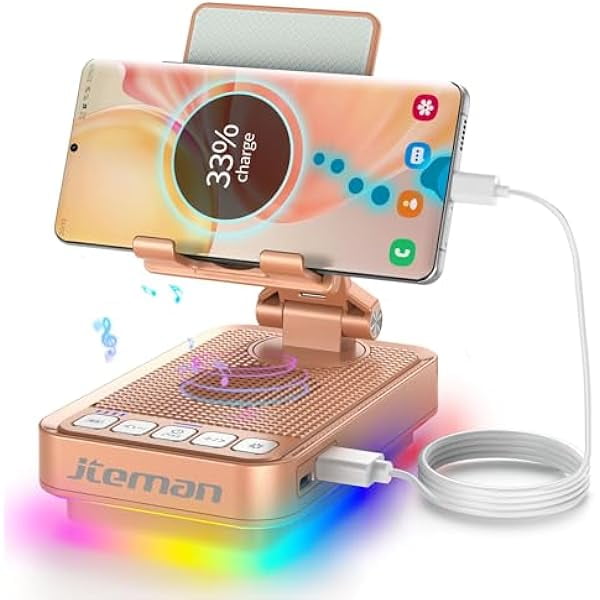 wonima11 Gifts for Men Women Phone Stand Bluetooth Speaker with Light and Power Bank, 360 Rotating Phone Holder Cool Tech Gifts for Dad Mom Husband Unique Birthday Gift Ideas - Rose Gold