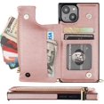 thumbnail image 3 of Crossbody Wallet Case for iPhone 14 with RFID Blocking Card Slot Holder, Magnetic Flip Folio Purse Case, PU Leather Zipper Handbag with Detachable Lanyard Strap 6.1 Inch 5G (Rose Gold), 3 of 15