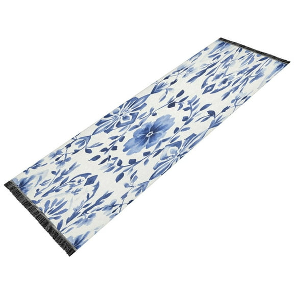 Runner Rug Classical Design Blue Art Flower Pattern Style Pattern 72x23.5 indoor Washable Runner Rug