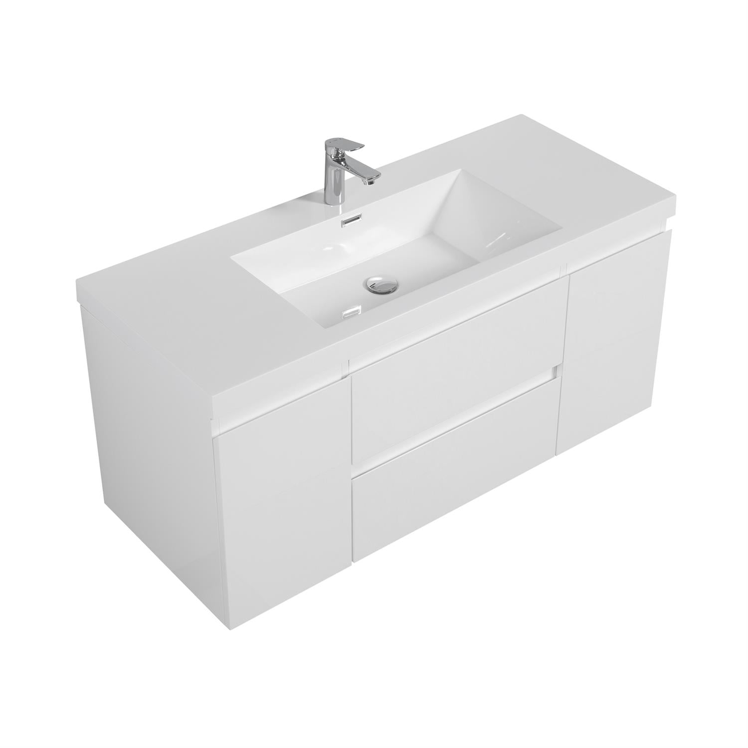 Demi Bonn 48" Floating Bathroom Vanity with Sink, Resin Top Basin and 2 Soft Close Drawers, 2 Storage Cabinet, Faucets and Drains Not Included, White