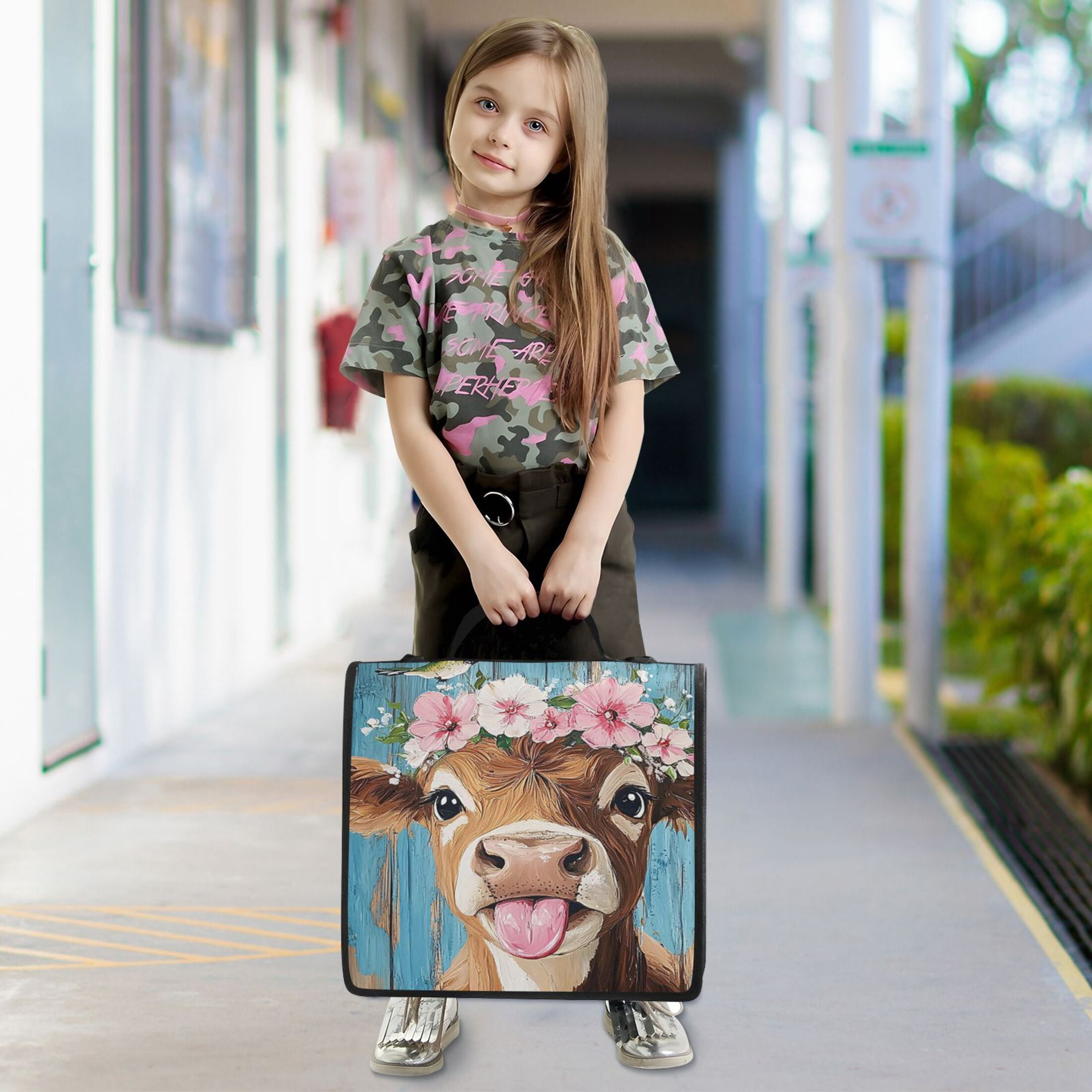 Zipper Binder Cow 1.5 Inch Binder Folder Bag with Shoulder Strap and Handle