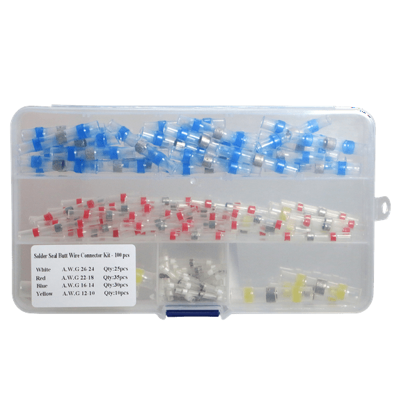 1 Pack XFITTING 100 Pcs. Solder Seal Wire Connectors - Heat Shrink Waterproof Butt Connector Kit Insulated Automotive Marine Electrical Wire Terminals