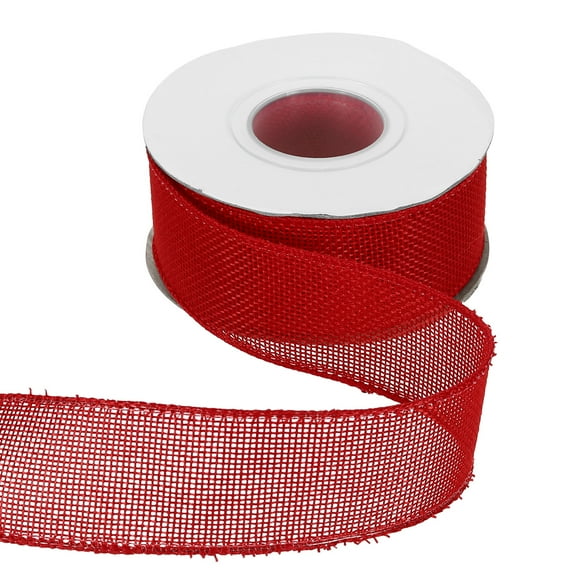 Uxcell Burlap Wired Ribbon 1-1/2" x 10 Yard Wired Edge Ribbon Woven Strap, Red
