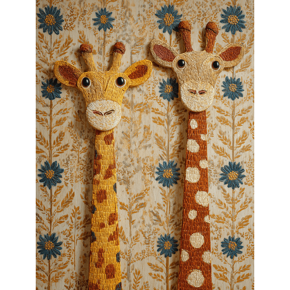 Giraffe Duo Textured Canvas Wall Art, Modern Animal Print for Living Room Bedroom Nursery Entryway Office Kitchen Home Decor