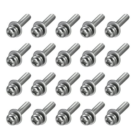 

M2.5 x 8mm Stainless Steel Phillips Pan Head Machine Screws Bolts Combine with Spring Washer and Plain Washers 20pc