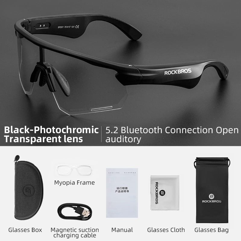 ROCKBROS Bluetooth Sunglasses Photochromic Outdoor Electronic Sunglasses for Running/Driving/Cycling/Business