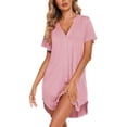 thumbnail image 3 of Ekouaer Women Cotton Sleepshirt Button Sleep Gown Short Sleeve Loose Postpartum Dress, 3 of 5