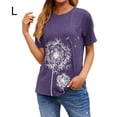 thumbnail image 1 of Camiseta Cuello Redondo Estampado Mujer Tops Poliéster Manga corta Tela de verano, Morado, L Noticed AP002414-23, 1 of 7