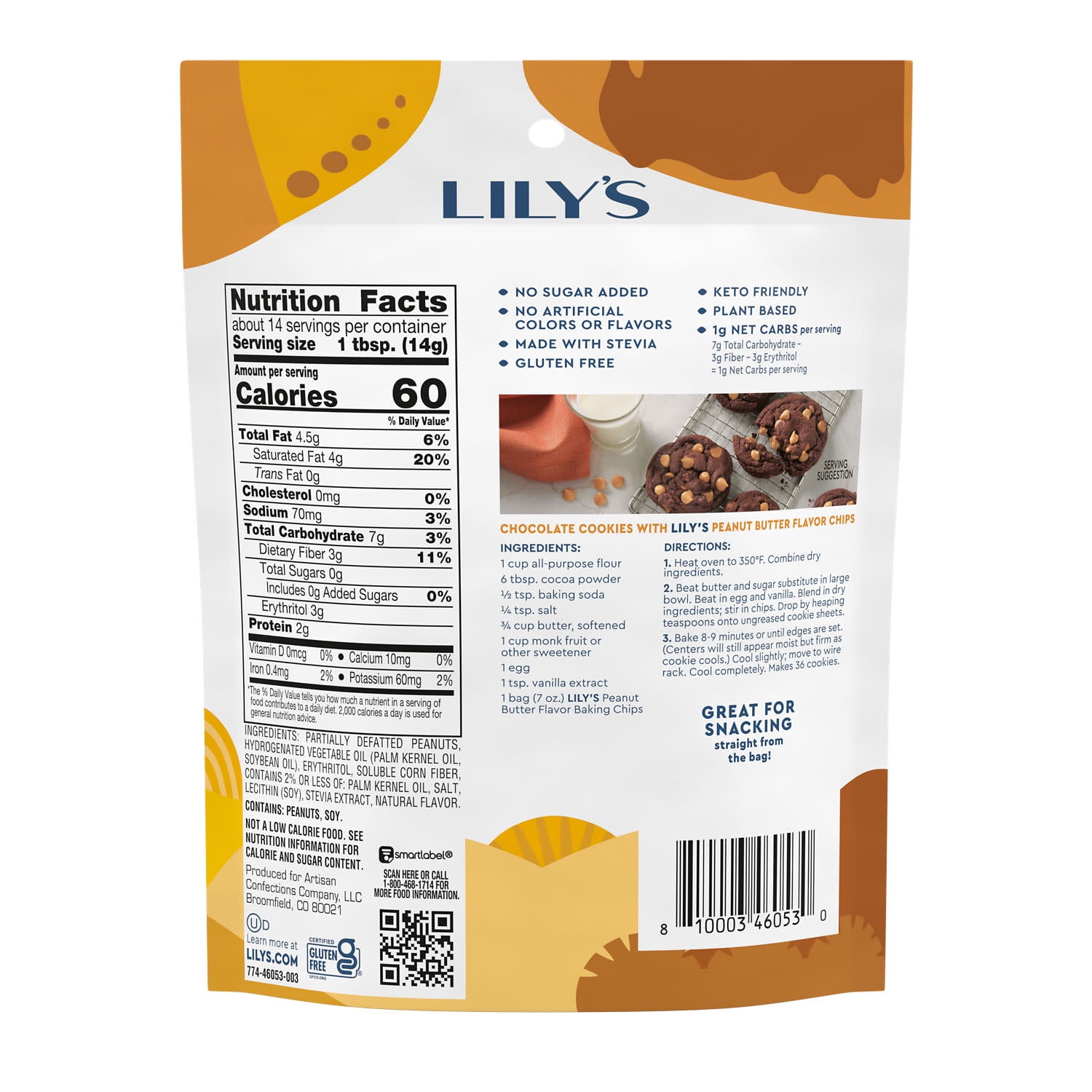 (3 pack) Lily's Peanut Butter Flavored No Sugar Added, Gluten Free Baking Chips, Bag 7 oz