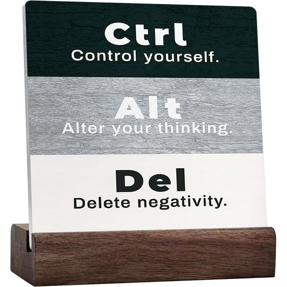 Ctrl Alt Del Black And White Sign Desk Decor,Inspirational Ceramic Desk Sign Desk Decorations For Home Bedroom Office Workplace Desk Shelf Table Decor