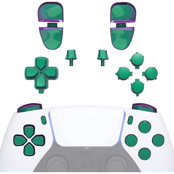 eXtremeRate Replacement D-pad R1 L1 R2 L2 Triggers Share Options Face Buttons, Chameleon Green Blue Full Set Buttons Compatible with ps5 Controller BDM-030 - Controller NOT Included