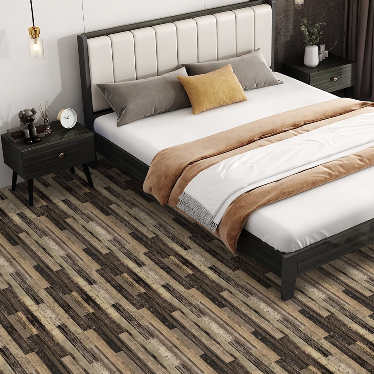 Abyssaly Vinyl Peel and Stick Flooring tile 15.7" x 236", Covering Area 25.8 Sq.ft, Vintage Charm Self-Adhesive Floor Tile Wood Grain Look for Home Decor