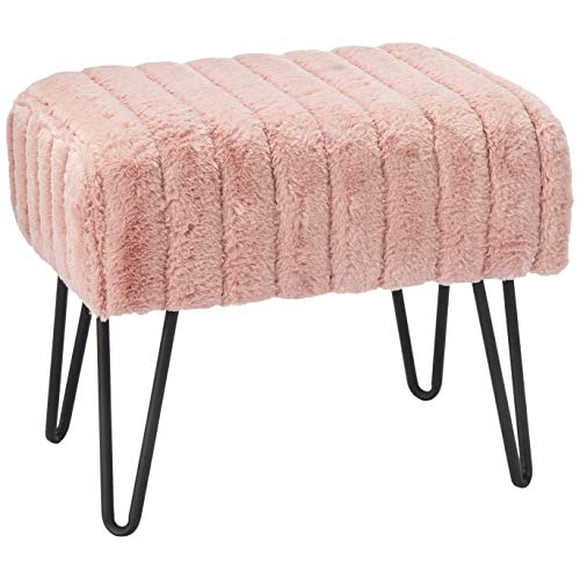 Home Soft Things Banc Ottoman Rose en Fausse Fourrure de Vison Super, 19 Pouces x 13 Pouces x 17 Pouces, Fumée de Rose, Tabouret Repose-Pieds pour Salon Banc de Maquillage d'Entrée Chaise de Bout de Lit Déco de Chambre pour s'Asseoir