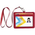 thumbnail image 1 of Porta credencial de identificación, porta credencial de identificación horizontal de cuero sintético con 1 ventana de identificación transparente, 1 ranura para tarjeta de crédito y cordón de cuello, 1 of 5