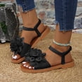thumbnail image 2 of Pandaie Women's Flower Flat Sandals Elastic Ankle Strap Footbed Slides Sandal Comfortable Slip on Walking Shoes for Summer Beach Vacation Black 9, 2 of 9
