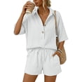 thumbnail image 2 of MuXiKeJi Clothes Linen Sets For Women 2 Piece 2026 Short Sleeve V Neck Button Casual Suits Oversized Beach Shirts And Shorts Outfits, 2 of 7