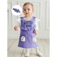 thumbnail image 6 of Loicainy Infant Baby Girl Halloween Clothes Set 3 6 12 18 Months Solid Long Sleeve Romper Ghost Embroidery Overall Dress Headband 3 Pcs Outfits, 6 of 9