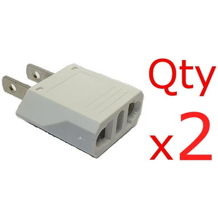 2 Pack of White European to American Plug Adapters- Europe Asia to US-Style