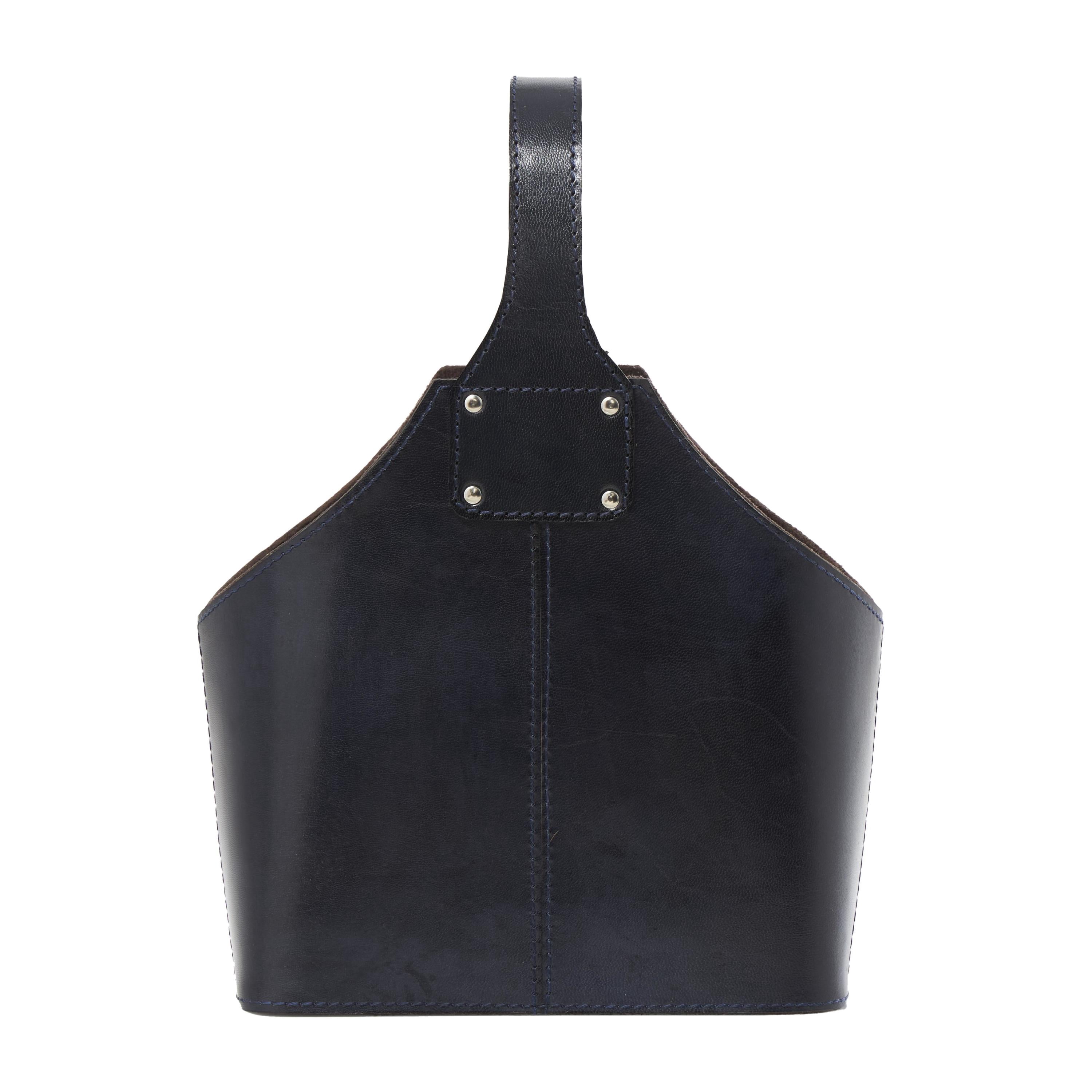 DecMode 10" x 13" Dark Blue Leather Handmade 2 Bottle Wine Holder with Carrying Handle, 1-Piece