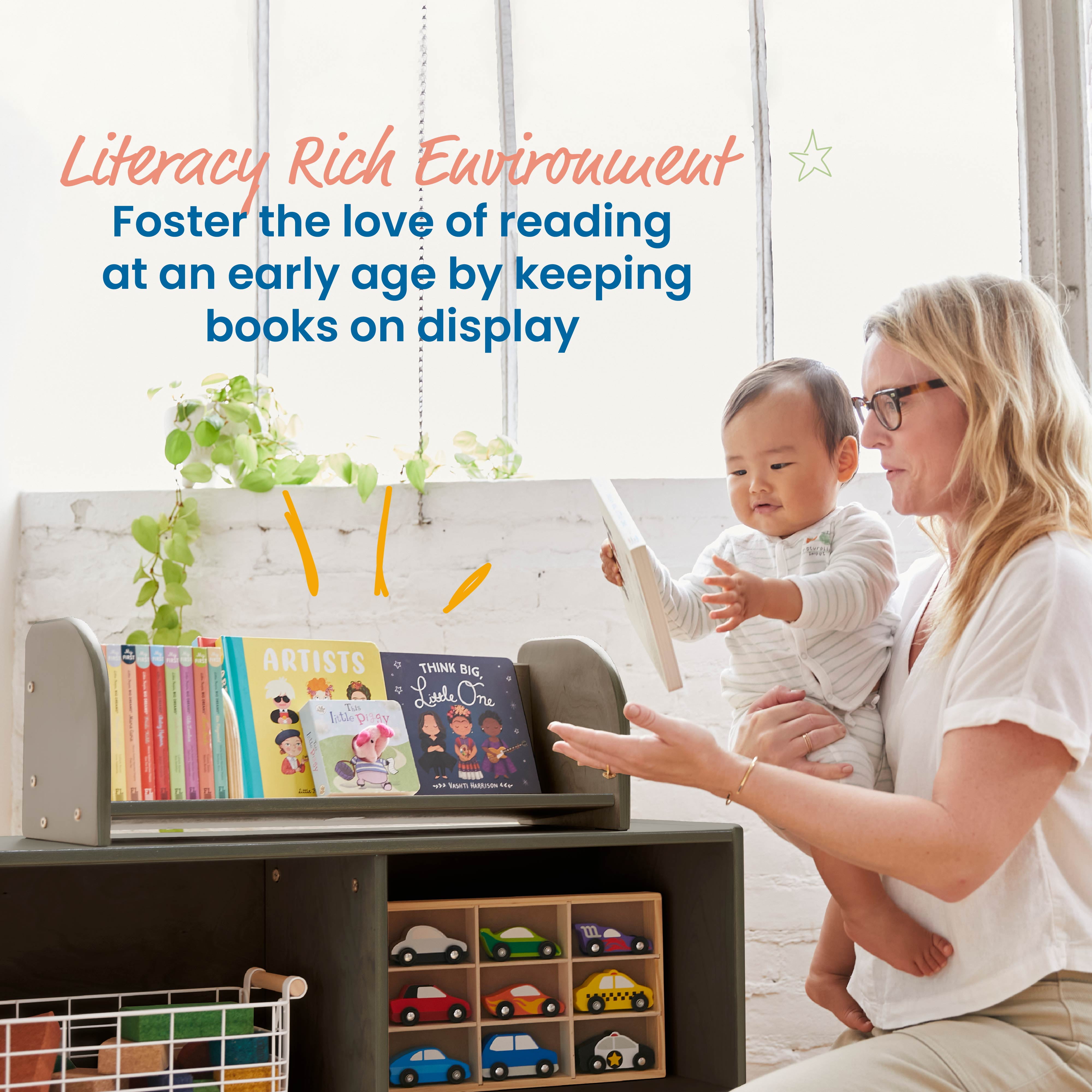 ECR4Kids Adjustable Forward-Facing Tabletop Book Display, Children's Furniture, Grey Wash