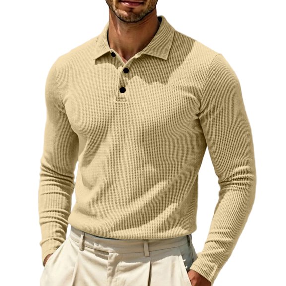 Havenx Mens Polo Shirts Long Sleeve Button Collared Polo Shirt Mesh Ice Silk Textured Quick Dry Polos Breathable Casual Soft Lightweight Fall Winter Clothing,Beige 6XL
