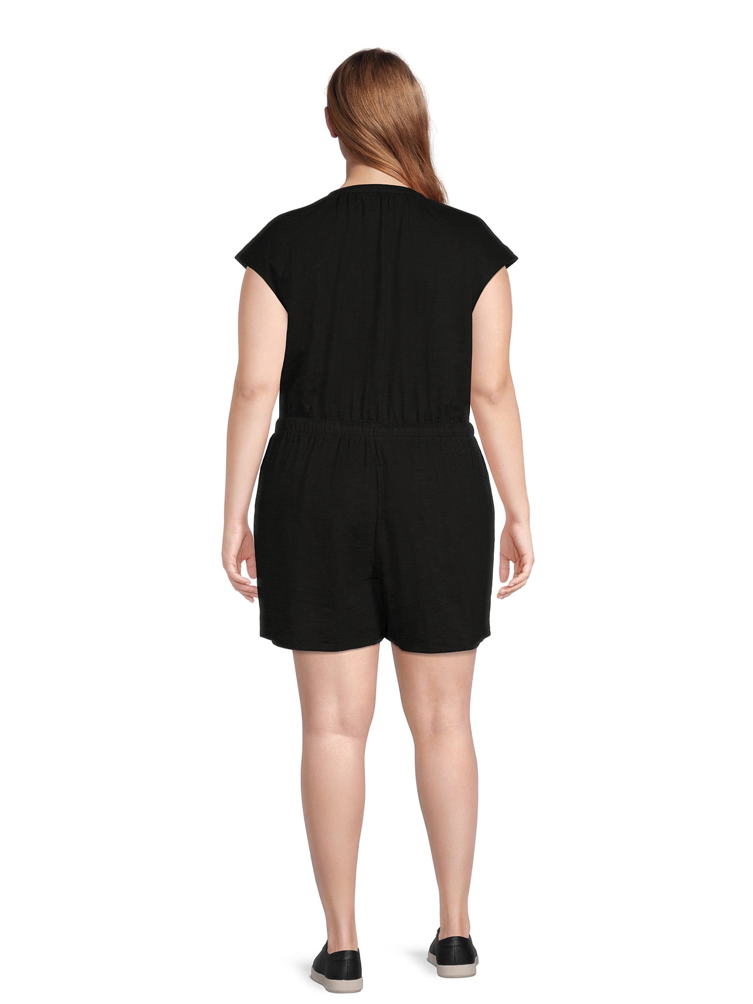 Terra & Sky Women's Plus Size Button-Front Knit Romper, 5" Inseam