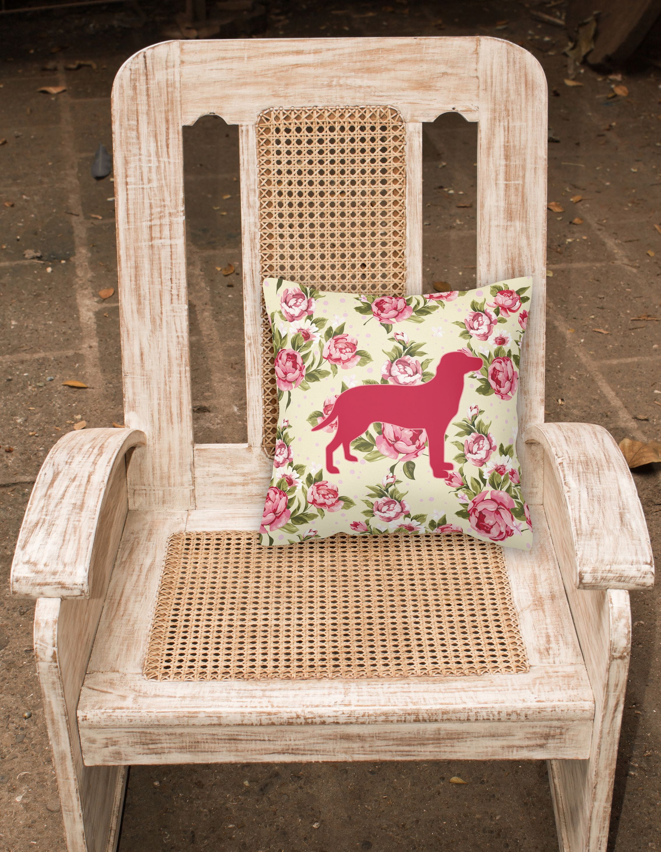 Carolines Treasures Labrador Shabby Chic Yellow Roses Fabric Decorative Pillow 14Hx14W multicolor