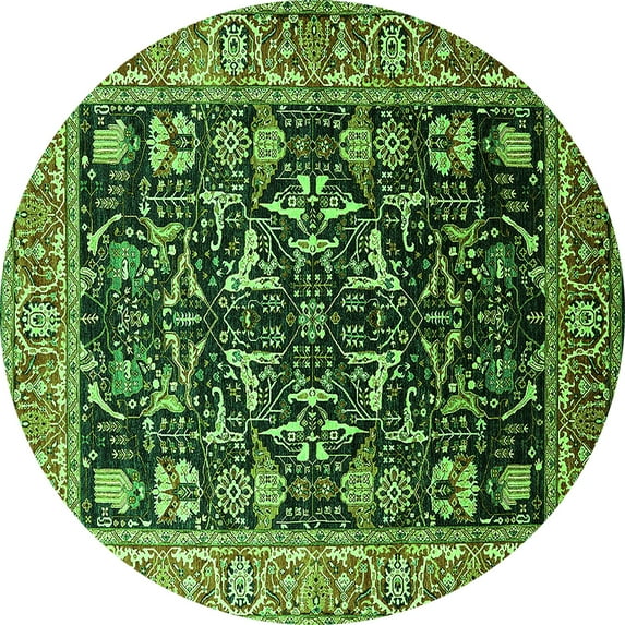 Ahgly Company Indoor Round Oriental Green Industrial Area Rugs, 6' Round