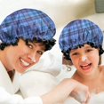 thumbnail image 6 of Shower Caps,Blue Checkerboard Checkered Pattern Waterproof Shower Cap for Women 4 Pieces,Double Reusable Hair Cover for Shower PEVA Elastic Stretch Hem, 6 of 7