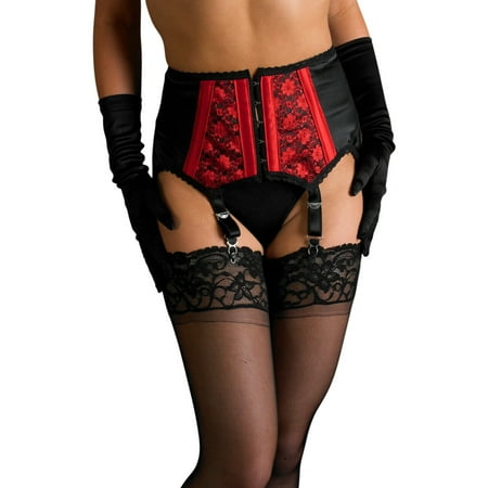 

Saodimallsu Women Fashion Lace Corset Sexy Adjustable Detachable Waistband Garter Belt Back Lingerie High Waisted Garter with 6-claw Metal Leg Ring