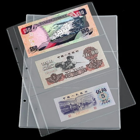 

10X Note Pages Album Paper Money 3 Pockets Banknote Holders Storage Sleeves