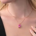 thumbnail image 4 of 18K Rose Gold Plated Silver Pink Created Sapphire and Blue Diamond Pendant Necklace for Women (10.02 Cttw, Gemstone September Birthstone, Emerald Cut 14X10MM, with 18 inch Silver Chain), 4 of 4