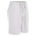 thumbnail image 2 of IDOPIP Mens Casual Linen Shorts Elastic Waist Drawstring Summer Beach Vacation Shorts with Pockets, 2 of 7