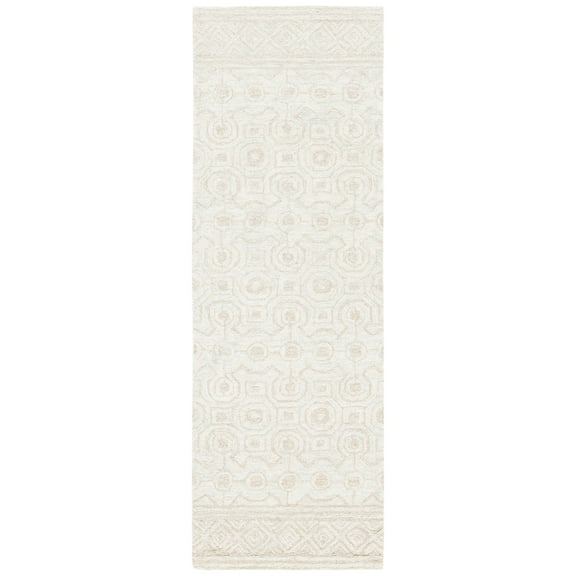 SAFAVIEH Micro-Loop Conchur Geometric Runner Rug, Ivory/Light Green, 2'3" x 7'