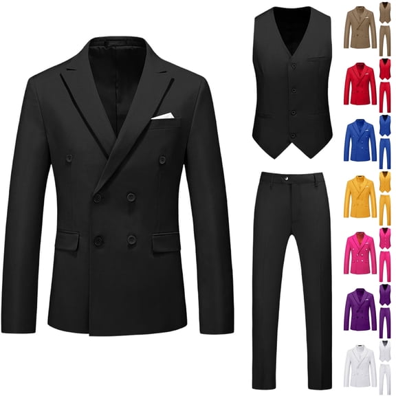 RYDCOT Men's Slim Fit 2 Piece Suit Double Breasted Business Wedding Prom Tuxedo Suits Blazer & Pants Suit Vest Three Piece Set Yellow