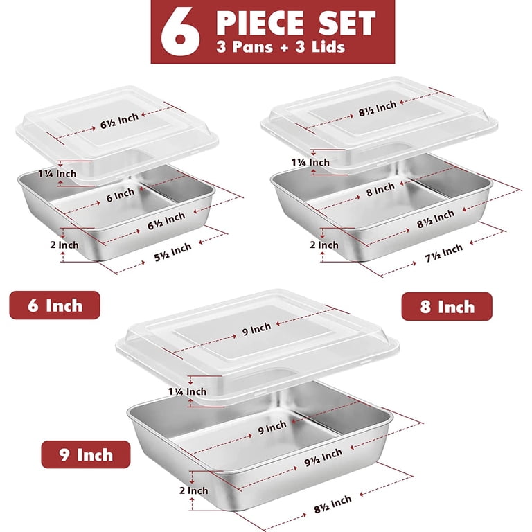 Vesteel 6-Piece Stainless Steel Square Cake Pan Set with Lids photo 2