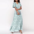 thumbnail image 2 of Aellinatey Womens Floral Maxi Dress Casual V Neck Short Sleeve Flowy Beach Wedding Guest Long Dresses, 2 of 8