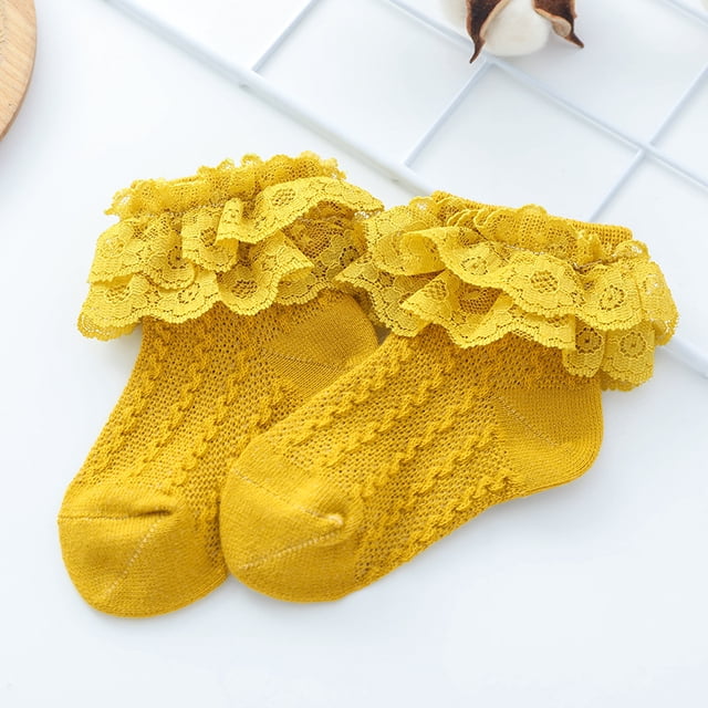 Kmbangi Baby Girls Lace Princess Socks Double Layer Ruffle Frill Solid Color Hosiery